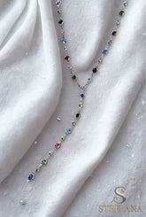 Silver Oval Kesim Renkli Taşlar Sıralı Y Tasarım Luxury Kolye