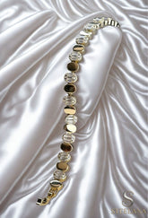 Gold 14K Oval Kristal Taş Detaylı Sıralı Bileklik