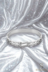 Silver Zirkon Taşlı İkili Zincir Görünüm Çelik Kelpçe Bileklik