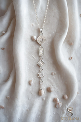 Silver Minimal Zincir Zirkon Detay Karo Ve Kristal Taşlı Kareler Sallantılı 45cm Çelik Kolye