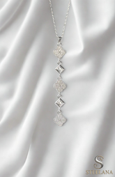 Silver Minimal Zincir Zirkon Kaplı Minimal Dört Yaprak Yoncalar Sallantılı 45cm Çelik Kolye