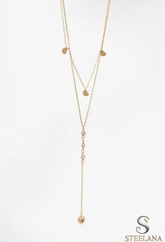 Gold Basic Çift Zincir Y Tasarım Minimal Kalp Sallantılı 45cm Çelik Kolye