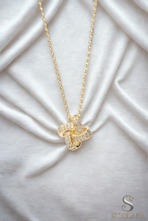 Gold Minimal Zincir Zirkon Taş Kaplı Düğüm Tasarım 45cm Çelik Kolye