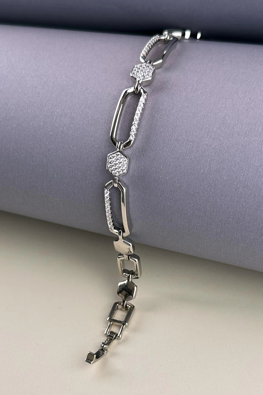 Silver Circuit Tasarım Zirkon Altıgen Detay Luxury Bileklik