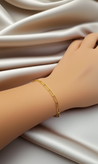 Gold Slim Ataç Zincir Tasarım Circuit Detay Çelik Bileklik
