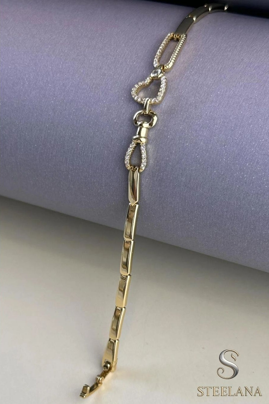 Tektaş Detay Gold Zirkon Kalp Luxury Bileklik