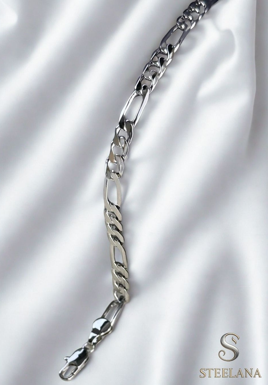 Silver Yassı Figaro Zincir Tasarım Bileklik