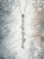 Silver Minimal Zincir Zirkon Detaylı Ay Kuzey Yıldızı Ve Gezegen Sallantılı 45cm Çelik Kolye