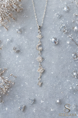 Silver Minimal Zincir Zirkon Detaylı Ay Kuzey Yıldızı Ve Gezegen Sallantılı 45cm Çelik Kolye