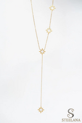 Gold Minimal Zincir Y Tasarım Sedef Detay Kuzey Yıldızı Sallantılı 45cm Çelik Kolye